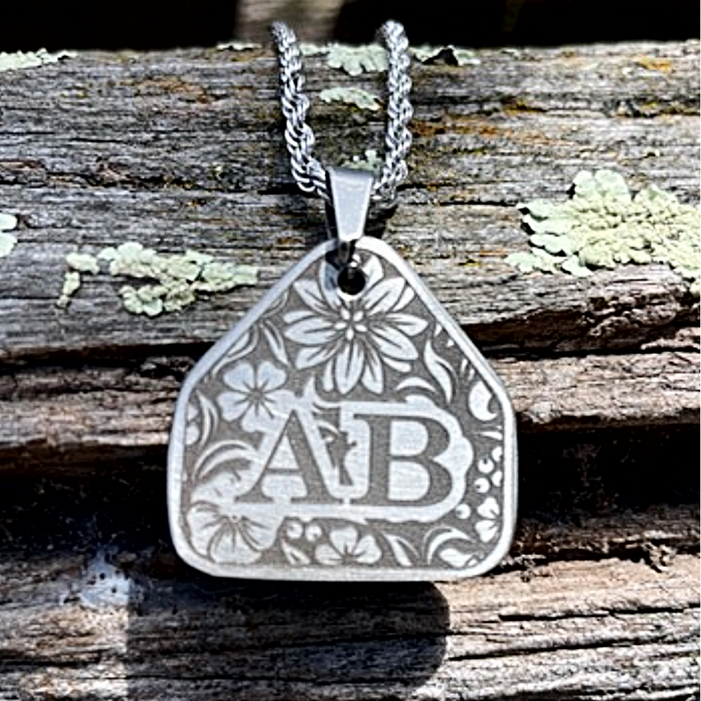 Country Flower - Initial Cattle Tag Necklace