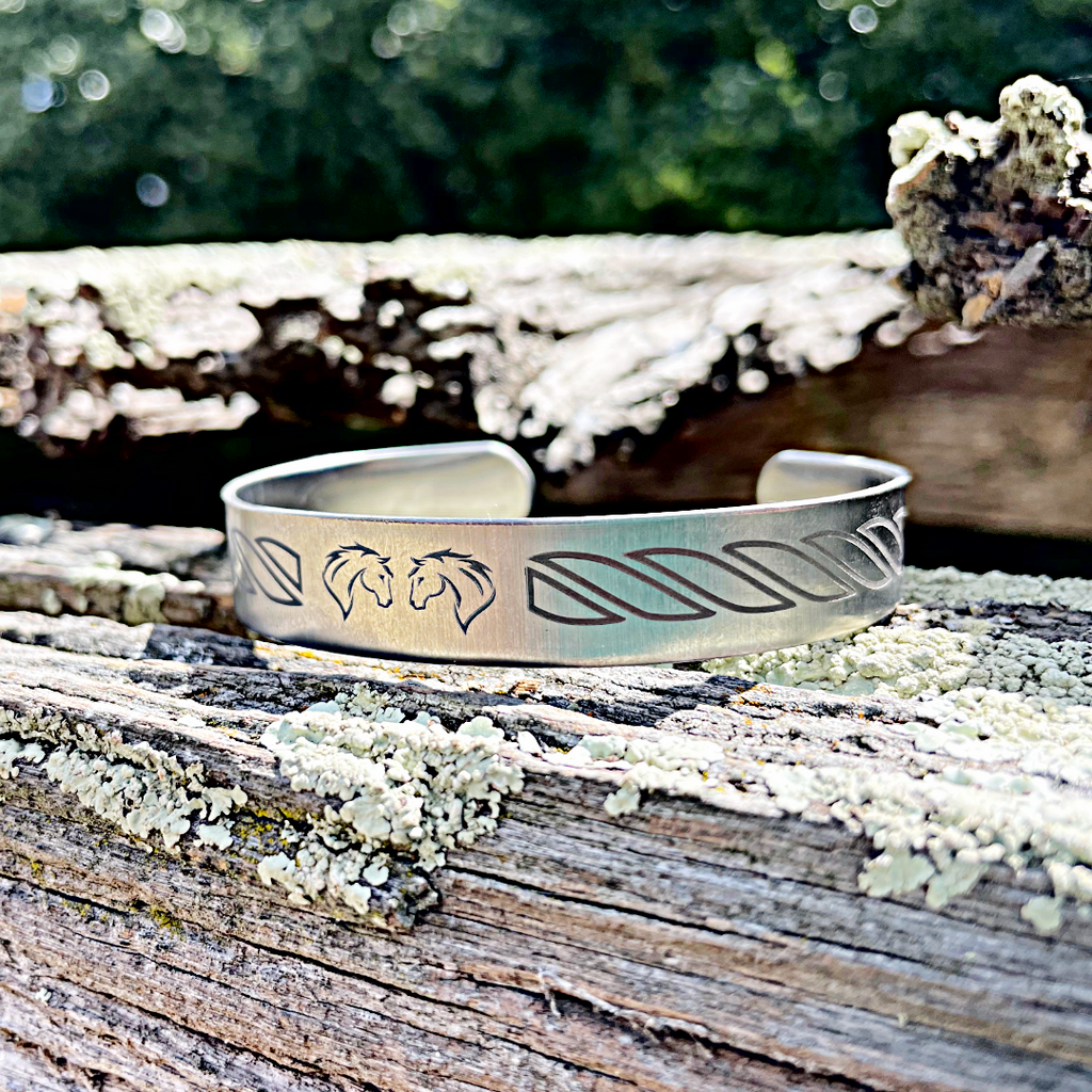 Kissing Horses - Cuff Bracelet - Copper or Stainless Steel
